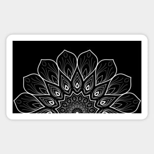 Intricate Pattern Design White on Black Half Mandala Magnet